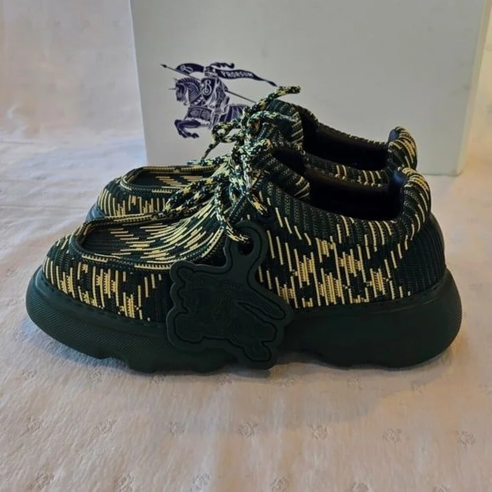 NIB Burberry Creeper Check Woven Derby Shoes Primrose Ip Check Green Size 40